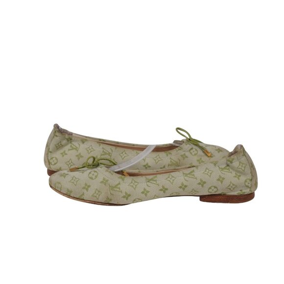 Louis Vuitton Womens Ballet Flats US 7 EU 36.5 Green Mini Lin Monogram Slippers - Picture 9 of 10